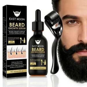 Beard Growth Serum & Massage Derma Roller, Nourishing Beard Oil, Helps Create Thicker & Shinier Beard, Men's Daily Grooming Tools