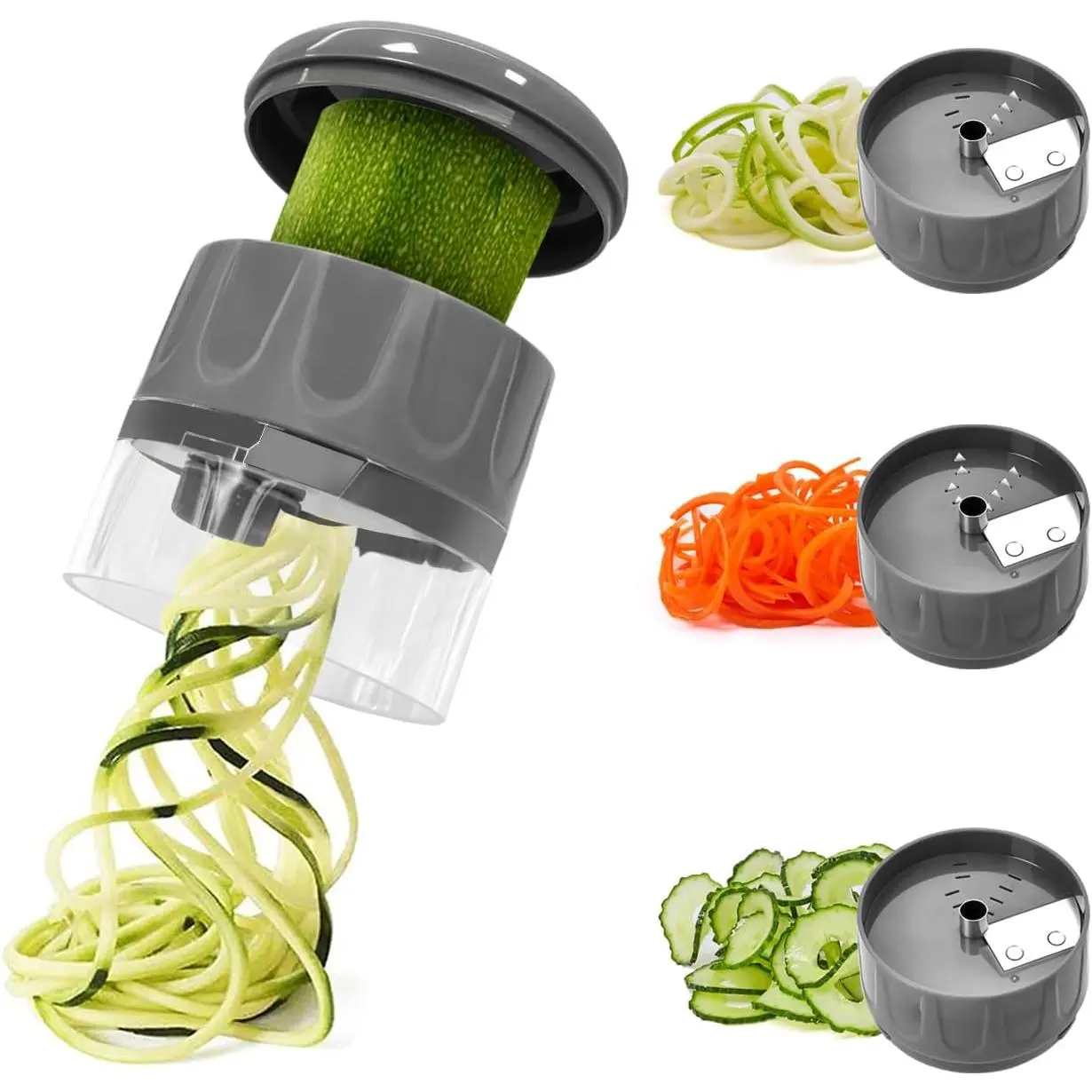 3 in 1 Vegetable Spiralizer Slicer, Adjustable Zucchini Carrot Noodle Maker, Cucumber Spiral , Easy to Use Kitchen Tool(Dark Grey)