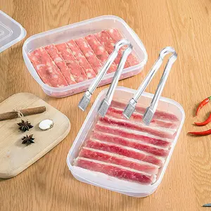 Set of 2 Bacon Preserver Boxes with Lids, with 2 Pcs Buffet Serving Tongs, Plastic Deli Meat Storage Containers, Freshness-Keeping Refrigerator Organizer Bins, Stackable Cheese Keeper