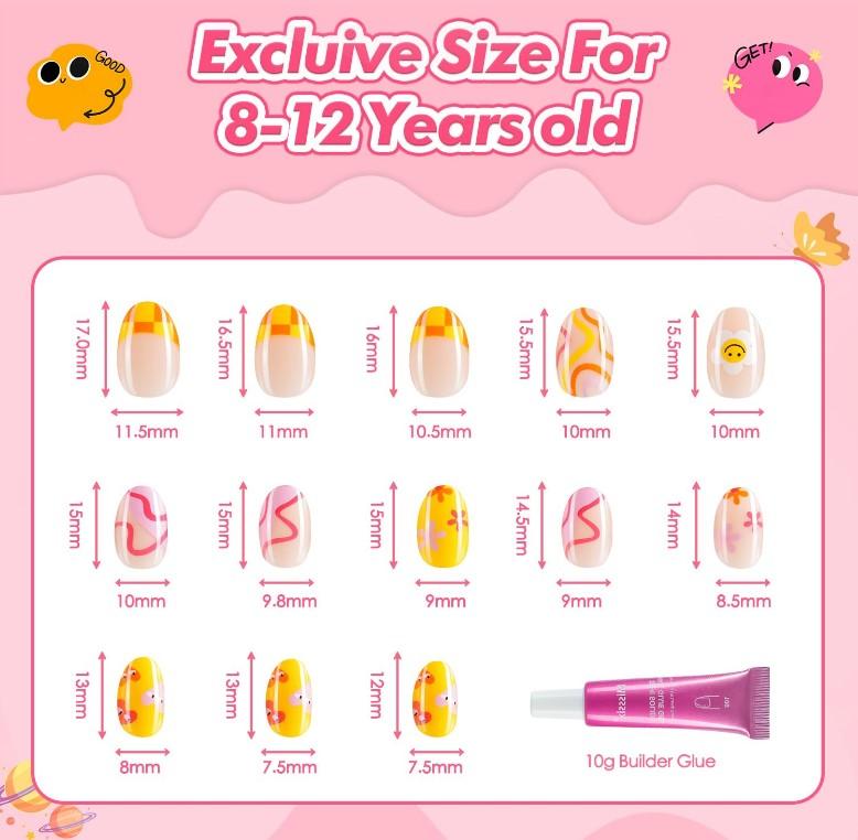 Misssix 78 Pcs Press on Nails for Kids, 3 Pack Kid Fake Nail Kit Cute Press on Nails, Old Colorful Flower Glue On Nails Stick On Nails for Girls 8-12 Years