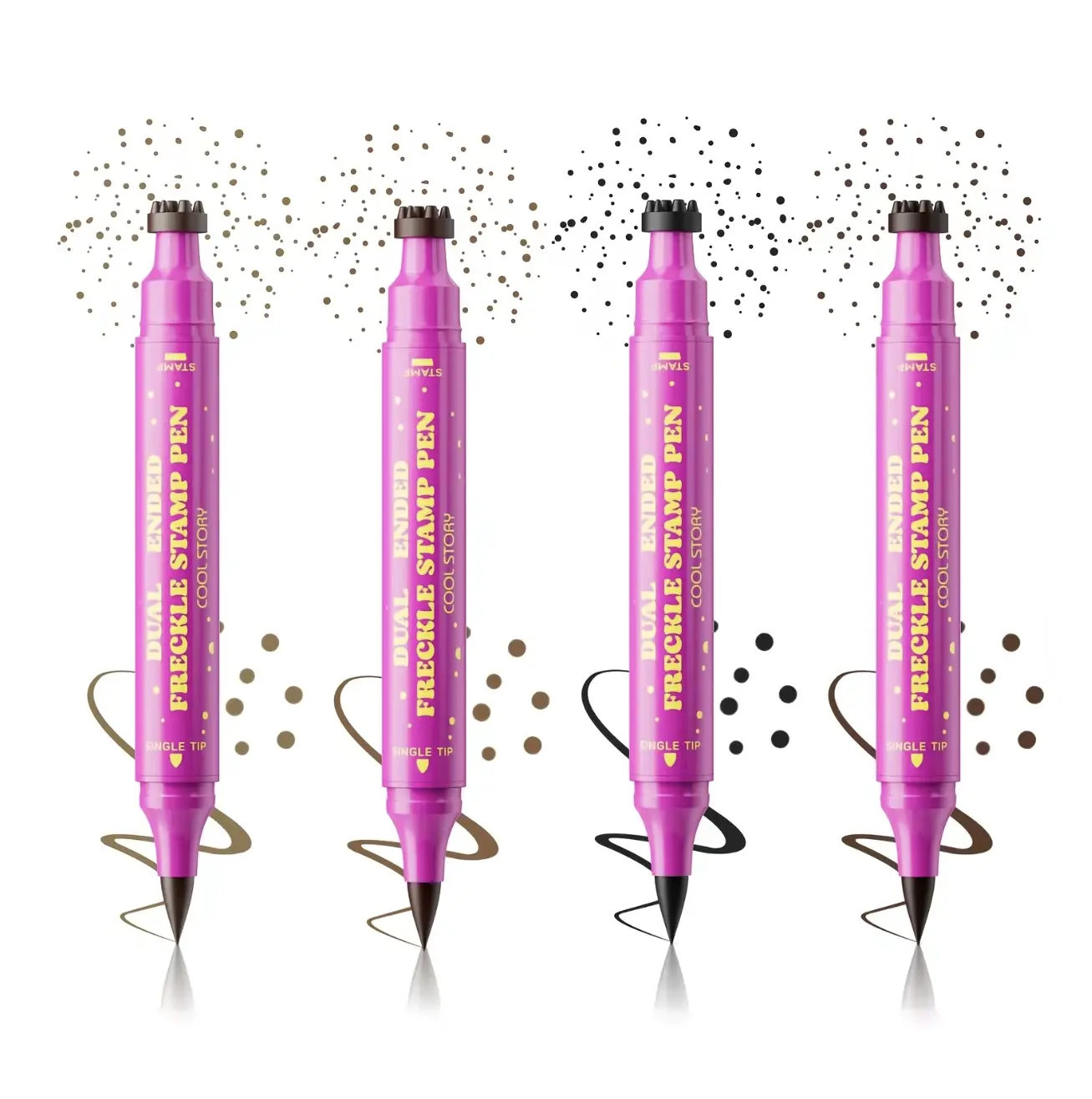 Dual Ended Freckle Stamp Pen, Natural Fake Freckles Makeup Pen Long Lasting Waterproof, 4 Shades Soft Brown Freckle Marker for Natural Sun-kissed Look