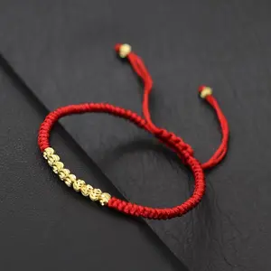 Classic Handmade Beaded Bracelet for Men Women Exquisite Small Gold Beads Adjusted Good Luck Red String Braslet Couple Gifts
