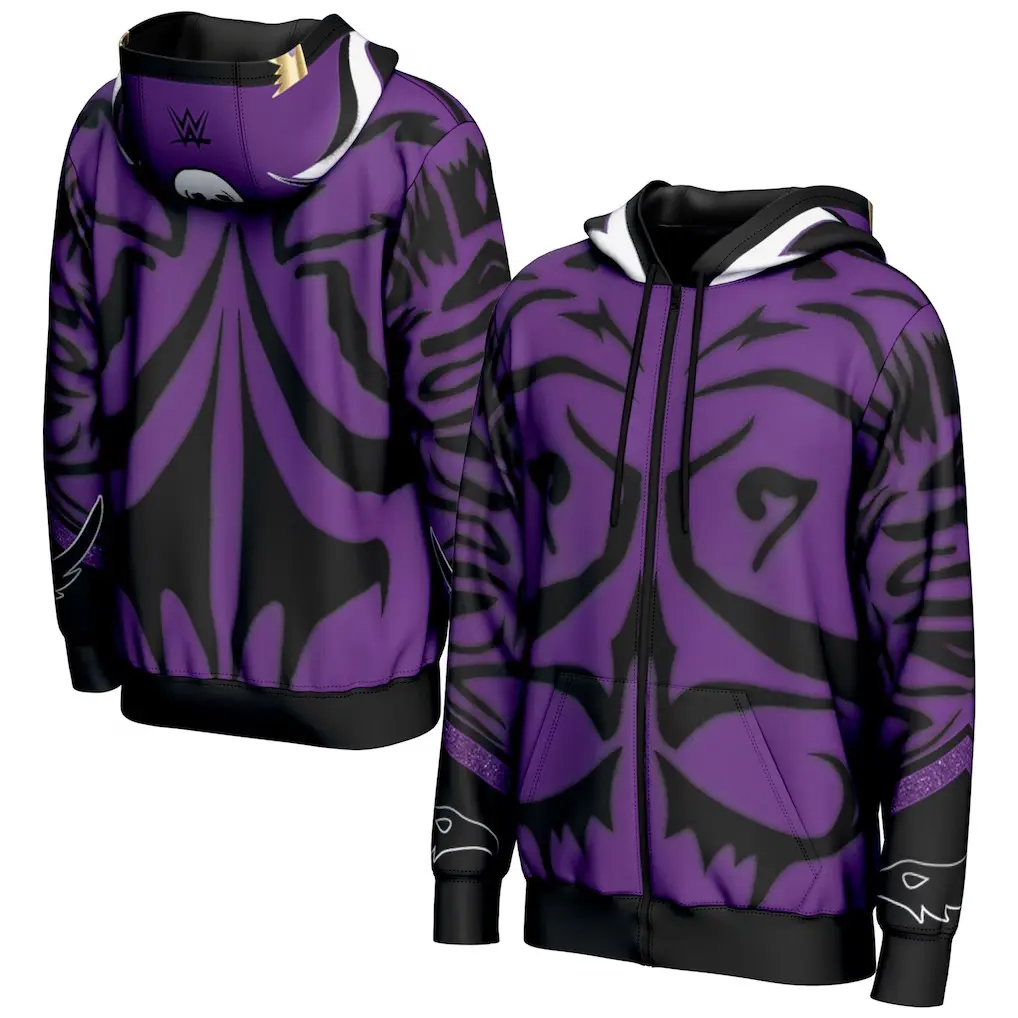 The Undertaker WWE 3D Zip Hoodie Purple Demon Face Design Unisex Streetwear Fall Winter Jacket Casual Sporty Fan Merch Gift for Men Women Wrestling Lovers Comfortable