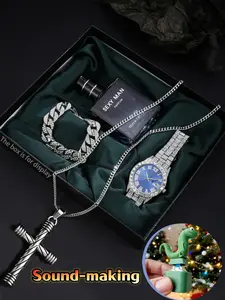 Men's Luxury Fashion Quartz Watch Set, Elegant Large Dial Design, Long-Lasting Fragrance Perfume Included, Perfect Gift for Him,Greeting Card, Perfect Gift for Holidays, Thanksgiving, Father's Day, Birthdays,Valentine's Day Gift