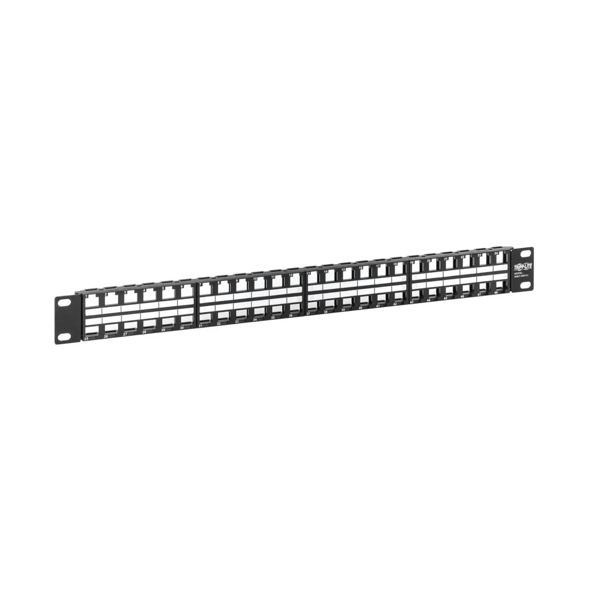 Tripp Lite N062-048-KJ 48-Port 1U Rack-Mount Unshielded Blank Keystone & Multimedia Patch Panel, 19 in. 2-rack EIA-Standard, 48 Blank Cutouts, Numbered Ports, Heavy-Duty Cold-Rolled Steel, for Ethernet, Audio/Video, Office/Network Components