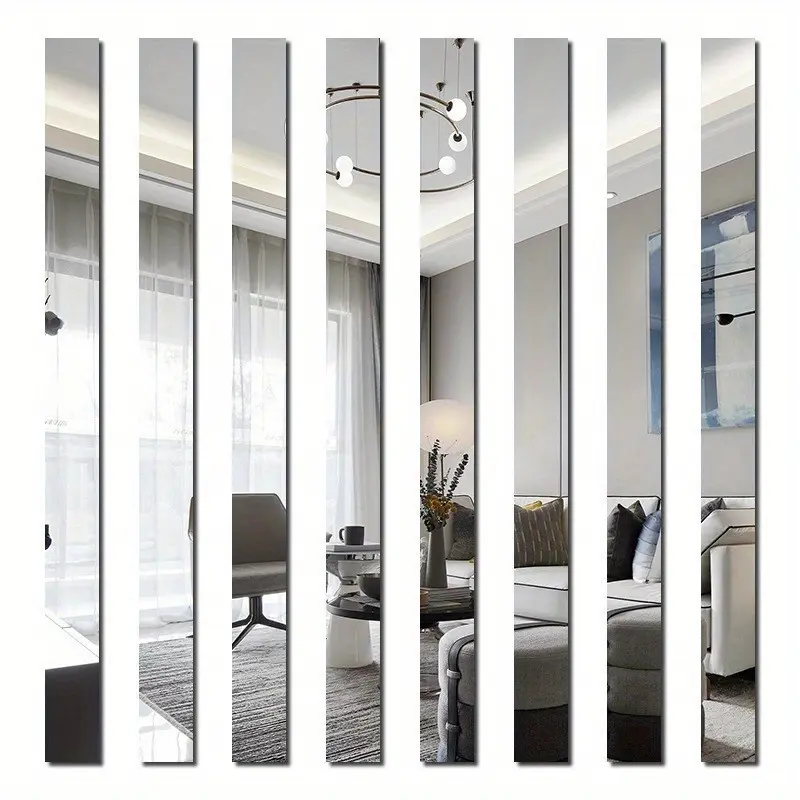 20/30pcs Silvery Long Strip Mirror Wall Stickers - Acrylic, Self-Adhesive, Decorative for Living Room, Bedroom, Bathroom | TV Background Wall Decoration