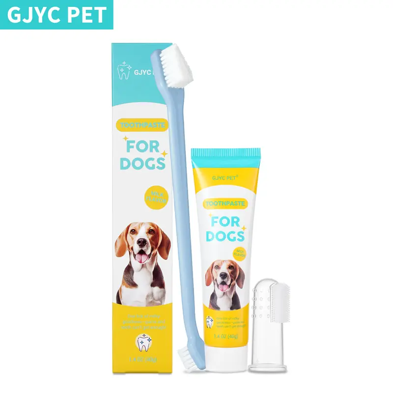 GJYC PET 3-Piece Puppy Tooth Brushing Kit - Milk Flavor Toothpaste, Finger Brush Tip Toothbrush, Tartar Control, Reduces Plaque, for Puppy & Adult Use, Single Item
