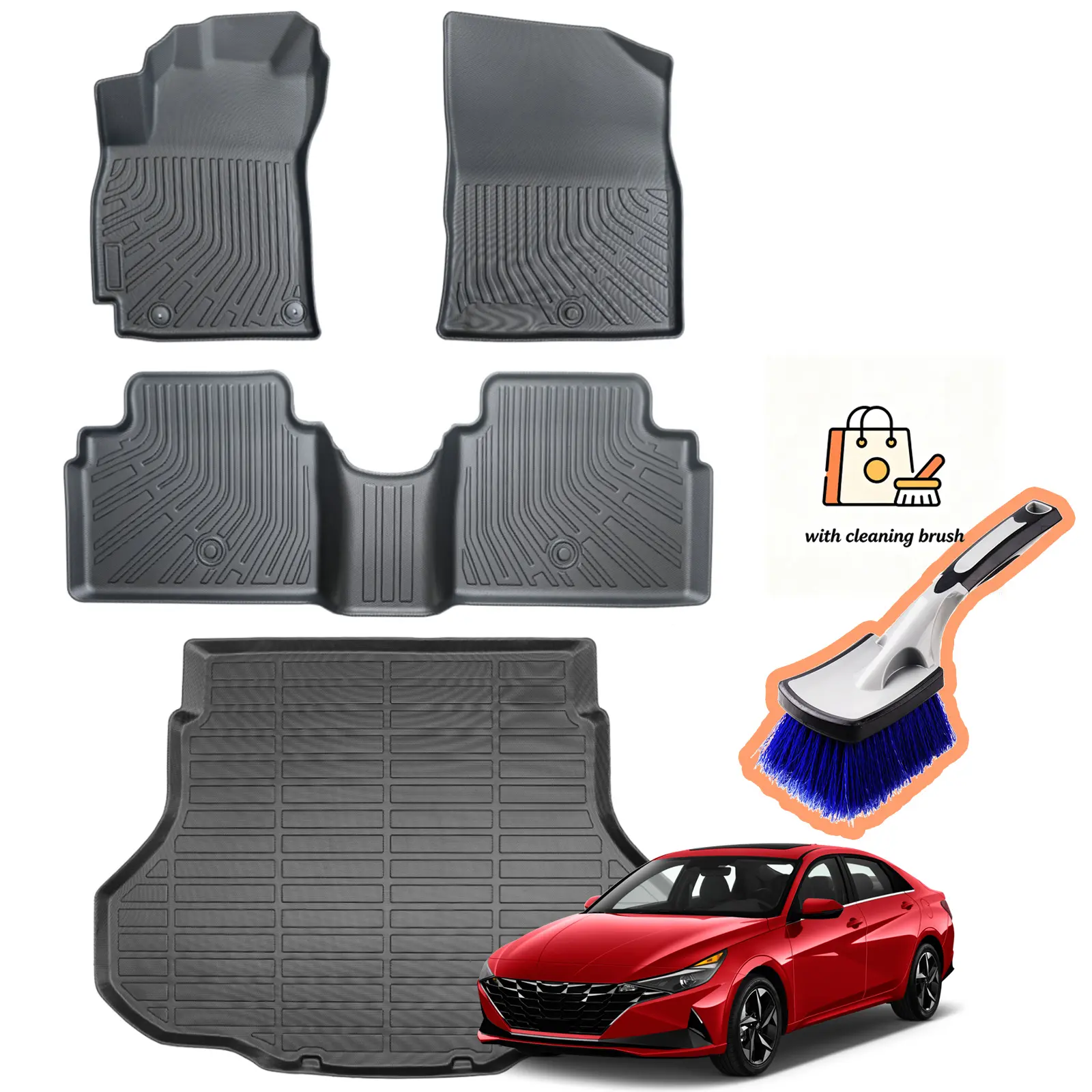 Canvcle Deep-Tread Floor Mats & Cargo Liner, Custom-Fit for 2021-2026 Hyundai Elantra & Elantra N Gas Model, Heavy-Duty Anti-Slip Scratch-Resistant Eco-Friendly Durable Car Interior Accessories, Free Cleaning Brush Included, Mat Floor Mats