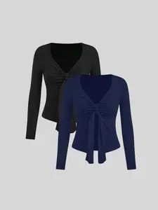 Autumn fashionable and elegant versatile trendy women's half-cardigan long-sleeved T-shirt two-piece set