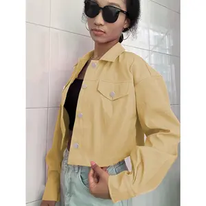 Women's Solid Woven Button Front Drop Shoulder Crop Fitted Jacket Coats, Casual Long Sleeve Collared Top for Fall & Winter, Ladies Clothes for Daily Wear, Womenswear