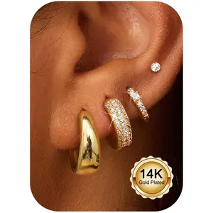 ORAZIO Small Gold Hoop Earrings for Women Hypoallergenic 14K Gold Plated Chunky Huggie Earring Sets for Multiple Piercing Dainty Earing Stacks Set Cute Silver Cartilage Jewelry Trendy Gifts