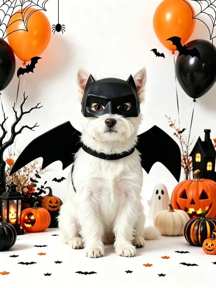 1 set of Halloween cat and bat wing mask costume, party role-playing outfit, photo prop, Halloween pet decoration, Halloween decorations, Halloween party decorations, Halloween trick-or-treat decorations