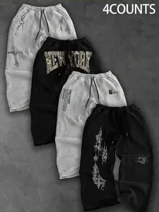 Men's Essential 4-Piece Long Graphic Pants Set, Gym & Casual Wear, Athleisure Wear Set, Multiple Colors & Sizes Available, Must-Have Sports Equipment