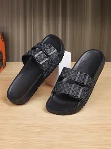 Men's Fashionable Plain Color PU Leather Slides, Thick Sole Slippers, Casual Comfortable Home Slippers, Summer Beach Slippers for Daily Wear Footwear, Thick Bottom Slippers