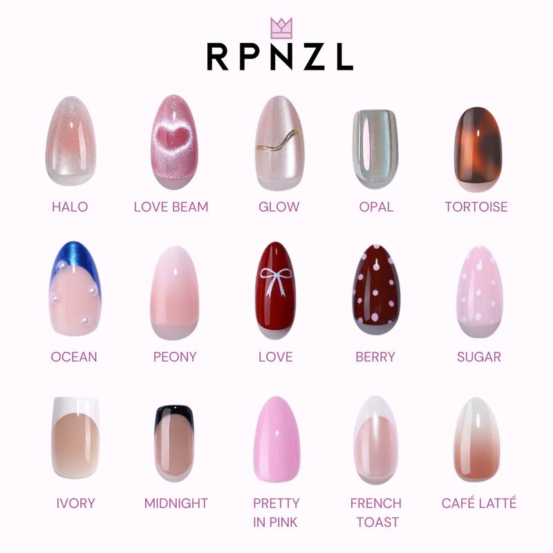 RPNZL Press On Nail Kits - UV Finish Nails, 3 Weeks of Wear | 32 Nails, 16 Sizes Kit with Glue and Adhesive Tabs I Female Founded