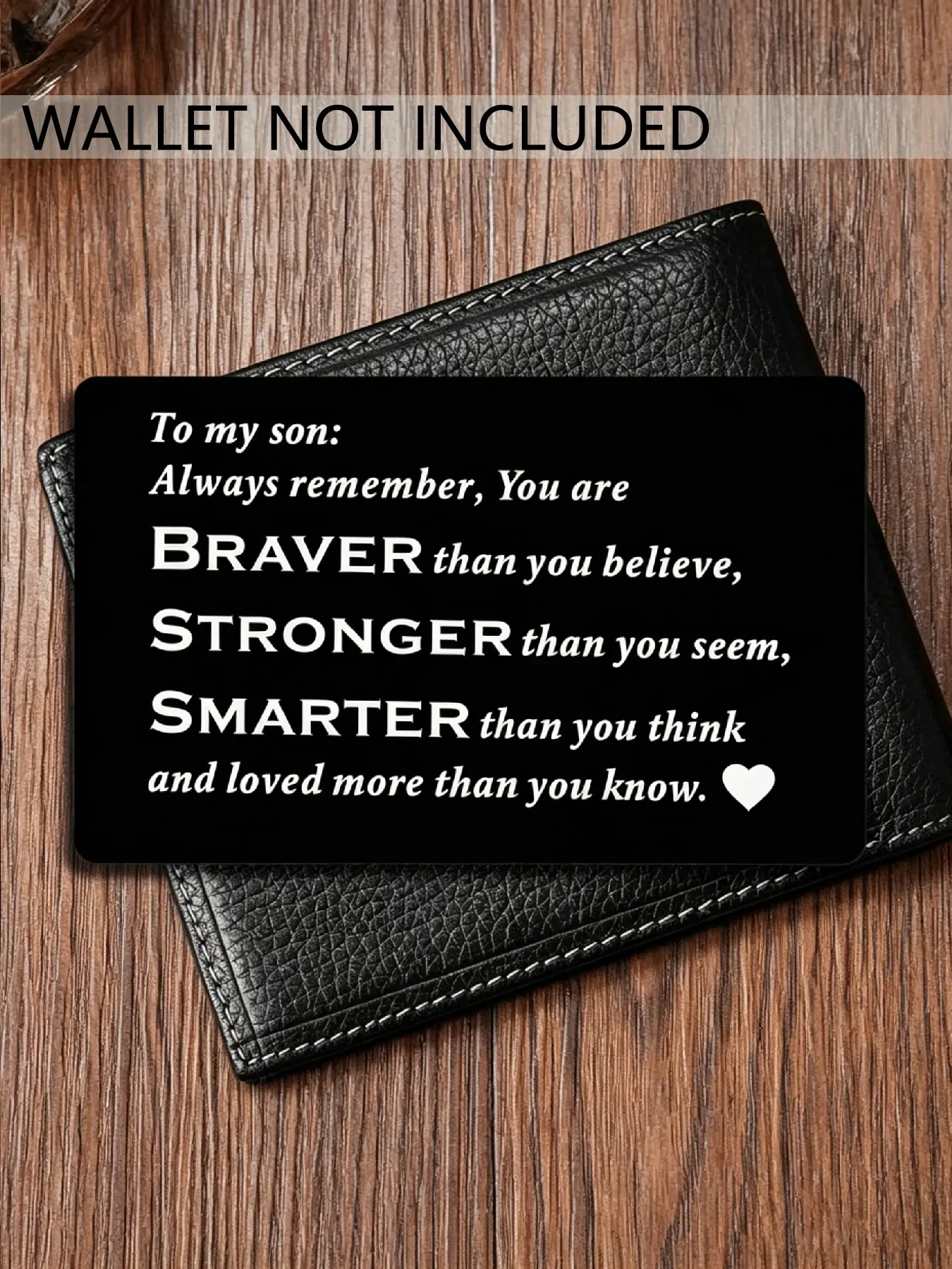 Metal business card with a wallet insert—the perfect gift for your son, ideal as a Christmas present or anniversary card, featuring an inspirational message