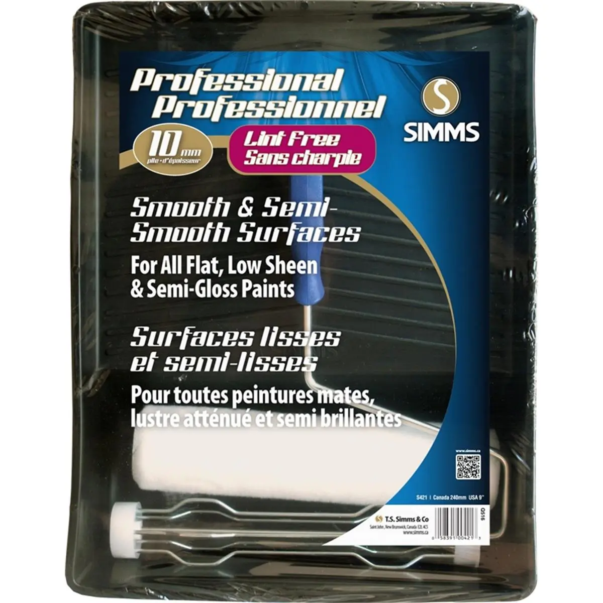 Simms 8287070 3-Piece 10 in. x 240 mm Woven Blend Roller Set, Lint-Free Fine Finish, 5-Wire Roller Cage Frame, 2L Capacity Plastic Tray Included, Ideal for Smooth Surfaces
