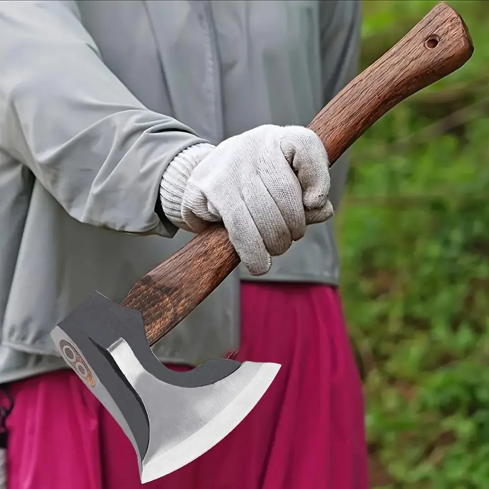 1pc-axe, Professional12.01-inch Backyard Axe, Carbon Steel Forged Axe With Wooden Handle, Hand-carved Axe Used For Chopping Wood, Gardening And Camping.