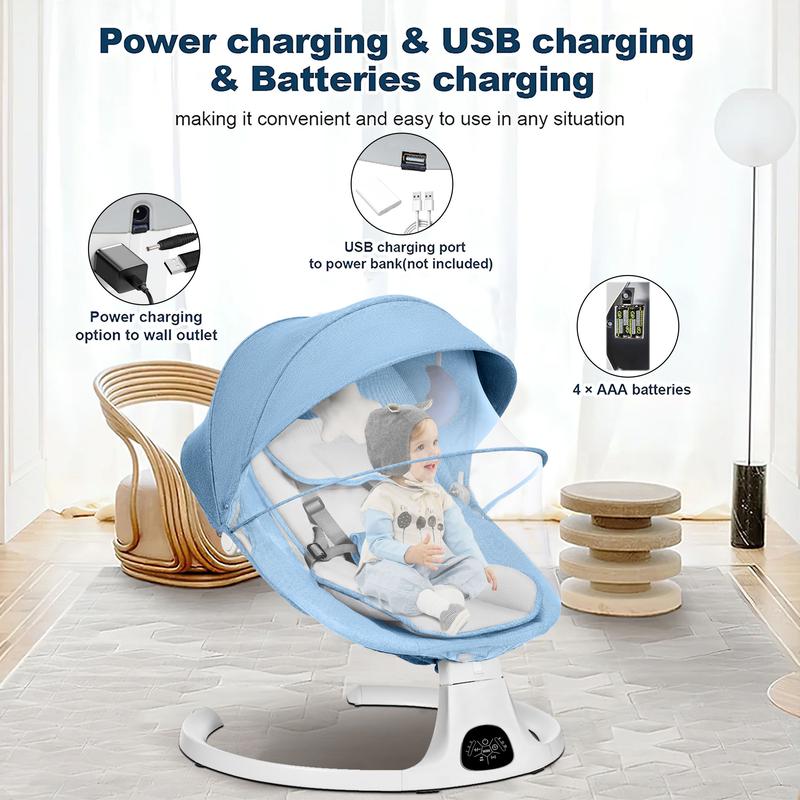 Baby Gift Electric Baby Swing for Infants with 5 Speeds,10 Lullabies,Adjustable Sound Volume,Baby Rocker, Baby Bouncer,Baby Electric Bassinet,Indoor & Outdoor Use,Remote Control,Grey