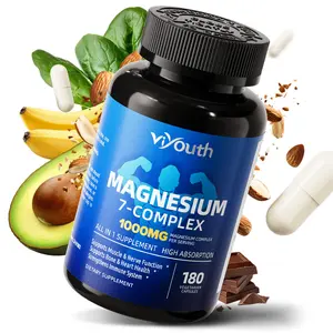 Viyouth 180 Count 7-in-1 Magnesium Complex 1000MG, High Absorption, Chelated Magnesium Blend with Zinc & Vitamin Complex for Calm Sleep Muscle Repair Bone Strength, GMP Certified Pure Formula