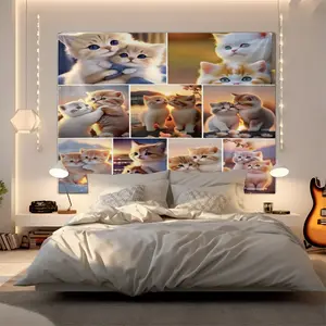 Warm Light Cat Love Collage Tapestry, Couple Bedroom Headboard Decor Wall Cloth, Warm Skin-friendly Good Drape, Fits Couple Bedroom/Girlfriend Shared House Living Room/Internet-famous Homestay Couple Room/Shared Girlfriends