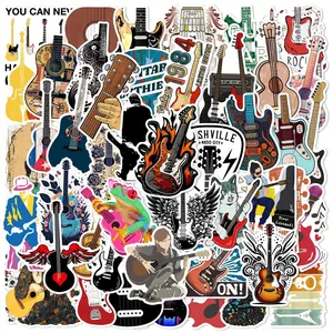 Guitar Pattern Sticker, 50pcs/set Waterproof Self Adhesive Decor Paper, Decor Sticker for Gift Greeting Card Water Bottle Laptop Phone