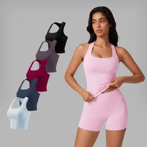 Women Sports  Racerback Tank Top with Built in Bras Waist Length Yoga Tops  Cooling and Quick-drying Figure-flattering Casual  Sports Workout Padded Athletic Gym Shirt