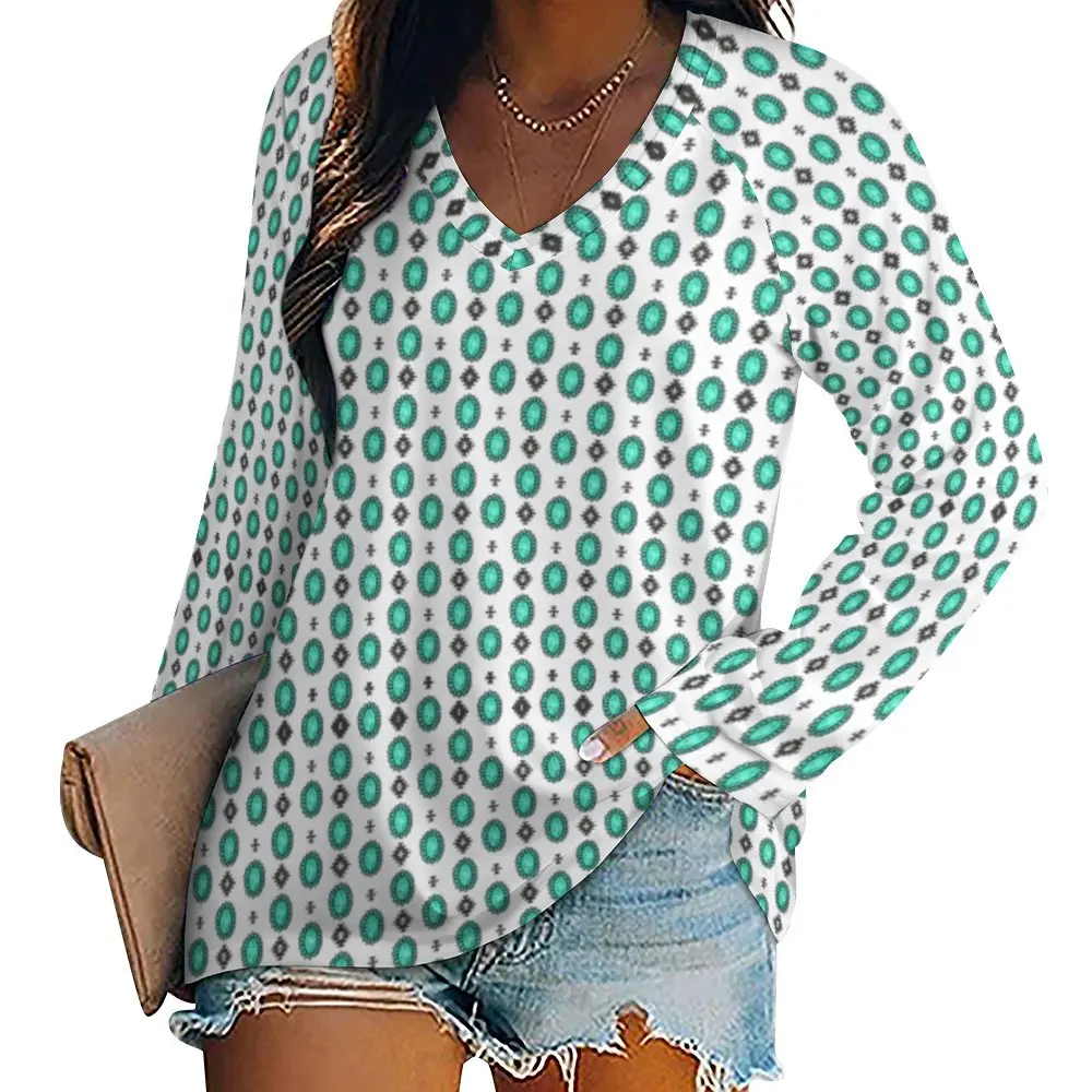 Women's Baha Ranch Polyester Turquoise Concho Long-Sleeve Blouse