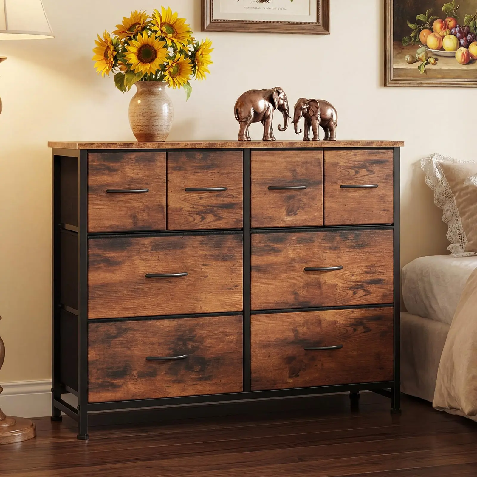 8-Drawer Adjustable Modern Fabric Bedroom Dresser - Home Decor Furniture for Room, Wood Top, Metal Frame, 66 kg Capacity, Durable Space-Saving Storage for Clothes/Toys/Household Essentials; Assembly Required (Ideal for Nursery, Entryway), Furniture Drawer