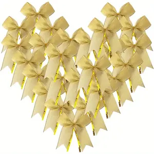 50PCS Metallic Bow Ties - Golden Bows for Christmas Tree,Party Garlands,and Gift Wrapping classroom decorations