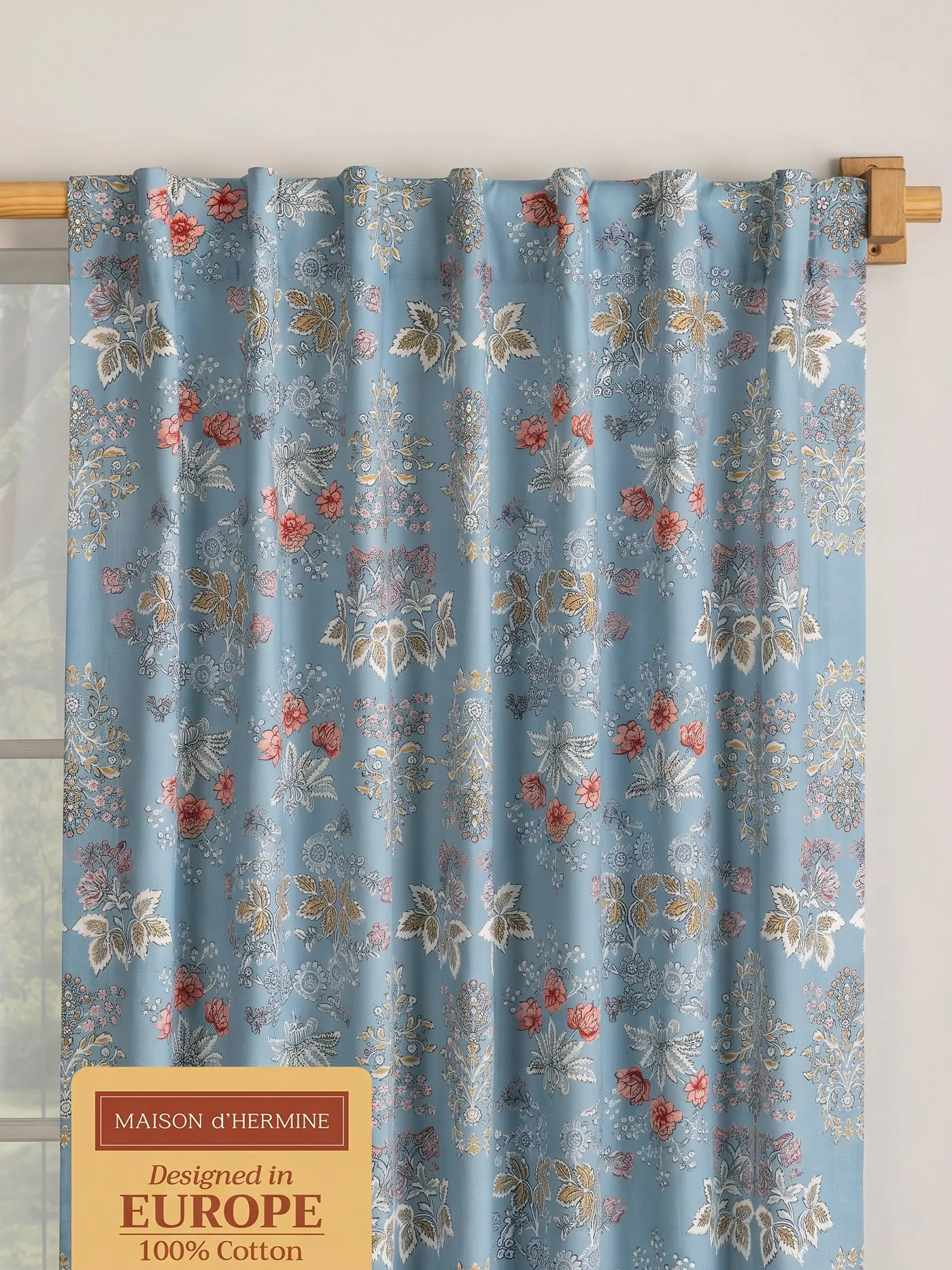 Maison d'Hermine 100% Cotton Curtain for Windows - Durable Light-Filtering Vintage Floral Colorful Art Style Hanging, Rod & Loop Pockets, Living Room House Decor, Easter Accessory