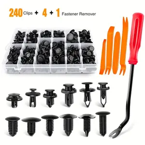 240PCS car bumper retaining clip kit + 5-piece removal tool, Car accessory, car plastic rivet and push-button fastener set, the size suitable for door trims, panels, and fenders, compatible with GM, Ford, Toyota, Honda, and Chrysler
