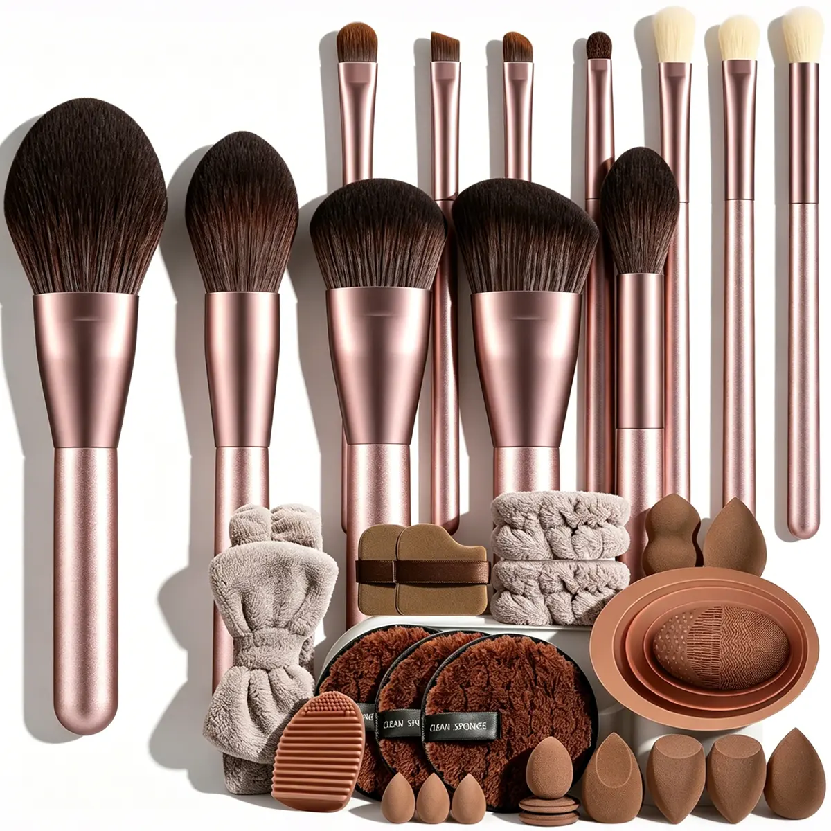 35Pcs Makeup Brush Set Soft Synthetic Face Eye Detail Brushes All In One Beauty Kit With Beauty Sponges Powder Puffs Plush Hair Accessories Silicone Brush Cleaning Mat Complete Makeup Tools For Beginners Daily Travel, Travel Size, Daily Use,sohochic