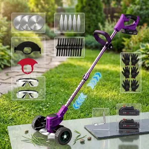 3-in-1 Cordless Weed Wacker Trimmer Edger - 21V 4Ah High Power Electric Lawn Mower with 1500mAh Fast Charger, Lightweight Design & Double Front Wheel, 3 Interchangeable Blades + 90° Rotation for Effortless Use