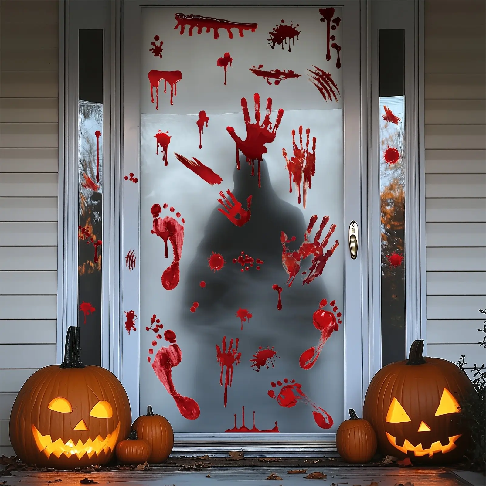 Halloween Horror Wall Stickers, Bloody Handprints and Footprints, PVC Material, Reusable Wall and Floor Decals, Ghost House Decor, Halloween Gift