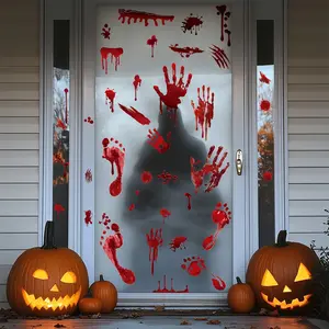 Halloween Horror Wall Stickers, Bloody Handprints and Footprints, PVC Material, Reusable Wall and Floor Decals, Ghost House Decor, Halloween Gift