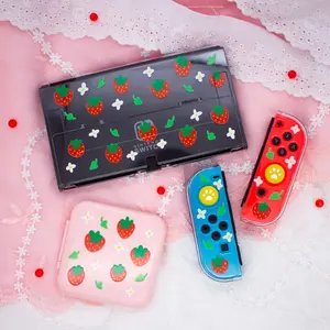 Strawberry Crystal Clear Switch OLED Hard Plastic Protection Case Accessories Cover for Handheld Game Console