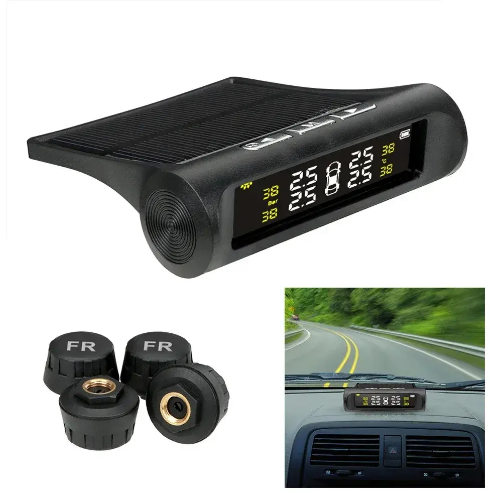 Solar Tire Pressure Monitoring System with 4 Wheel Internal and External Sensors for Automotive & Motorcycle Tires & Accessories drive cap valve