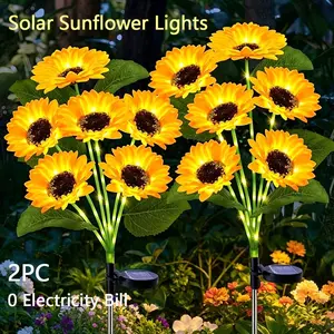 Solar Powered 6-Head LED Sunflower Garden Light, Waterproof Outdoor Pathway Lighting, Durable Plastic Flower Decorative Solar Lamp, Solar Ground Lights