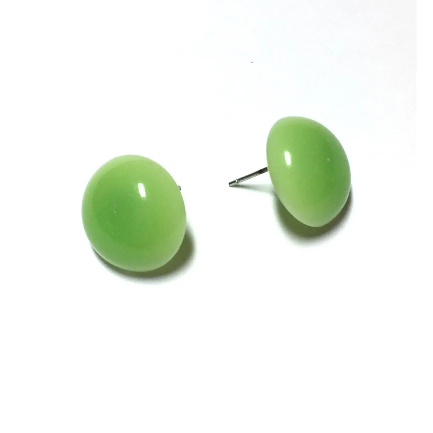 Lime Green Moonglow Retro Button Stud Earrings