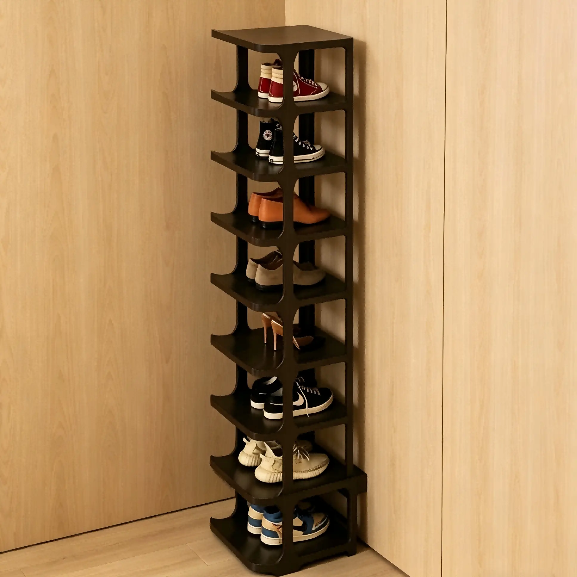Stackable Vertical Shoe Storage Shelf, 9/6 Tier Slim Shoe Rack, Durable Plastic Shoe Cubby for Doorway, Closet and Small Home Spaces