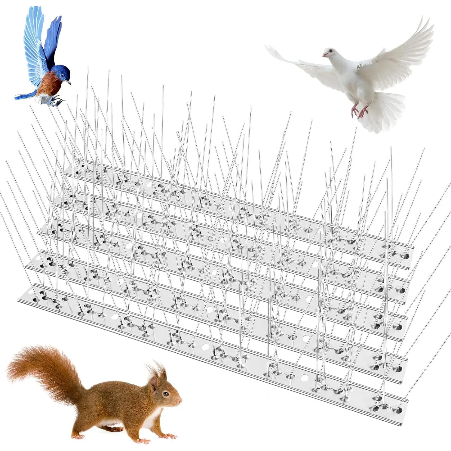 28 Pack Bird Spikes with Stainless Steel Base, Durable Bird Spikes Arrow Pigeon Spikes Fence Kit, Covers 30 Feet(9.14m)