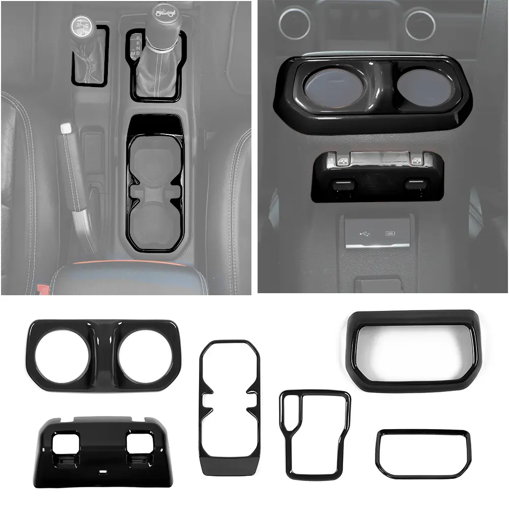 Center Gear Shift Cup Holder Trim Cover Kit, Center Console Protector for 2018+ Jeep Wrangler JL & Gladiator JT, Car Interior Trim Sticker Accessories