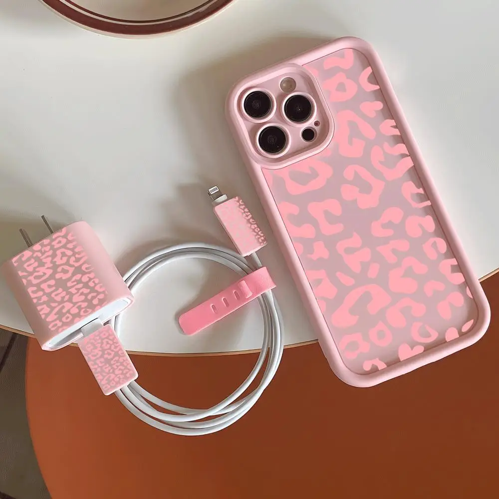 Fashion Leopard-pattern Phone Case with Charger Saver, Phone Case with Charger Protective Cover, Phone Accessories Compatible with iPhone 11 12 13 14
