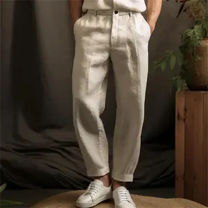 Mens Linen Blend Straight Leg Casual Pants