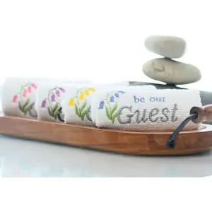 Multi-Purpose Petite Towels for Dorms, Gym, SPA, Hotel & Bathroom Embroidered Guest Face Towels - Set of 4