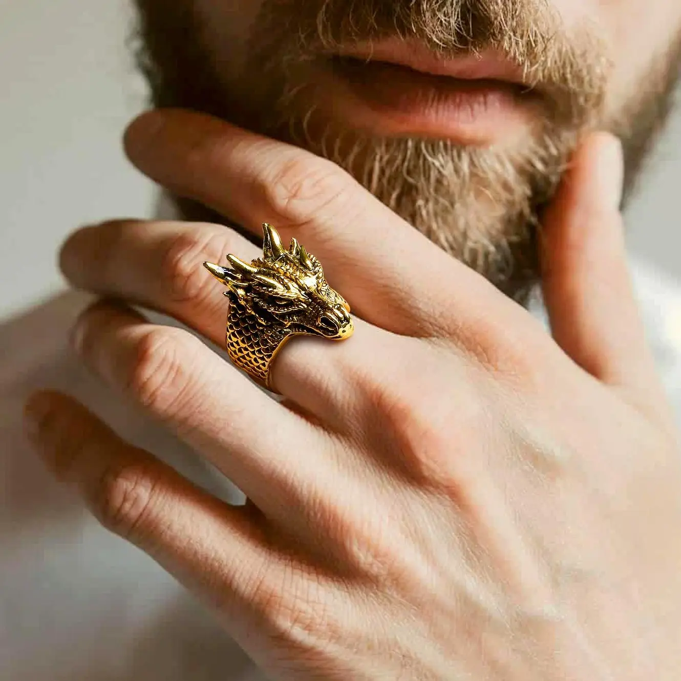 FaithHeart Punk Dragon Ring for Men Women Stainless Steel Ring Jewelry