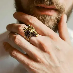 FaithHeart Punk Dragon Ring for Men Women Stainless Steel Ring Jewelry