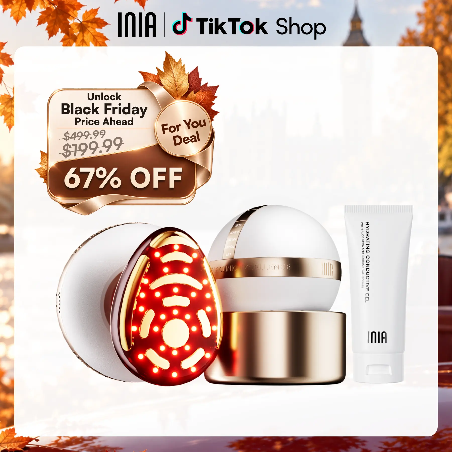 INIA SPHERA RF+LED At-Home Facial Anti-Aging Device - Cordless Rechargeable Facial Beauty Instrument with EMS Micro Current, Red Light Therapy, Electroporation, Cryo Cooling for Selfcare, Multi-Tech Care, Radiant Skin, Summer Travel Accessory