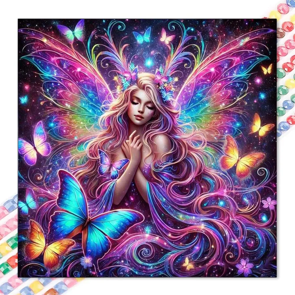 1 DIY diamond painting kit, 5D diamond art set, Wall art painting, DIY decoration colorful butterflies, with full round diamonds, mosaic, diamond art, DIY home decoration, suitable for Christmas